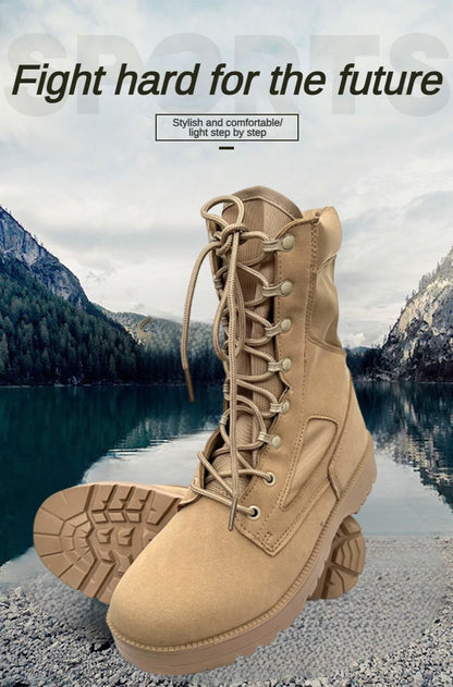 Novas Botas Táticas de Combate Masculinas de Couro para Homens, Botas Masculinas Respiráveis de Cano Curto para Caminhada ao Ar Livre e Deserto