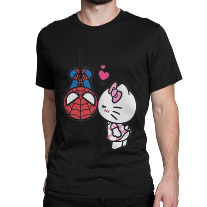 Men Women's Hello Kitty Love Spiderman Cartoon T Shirts Pure Cotton Clothes Vintage Short Sleeve Tees 4XL 5XL 6XL T-Shirts