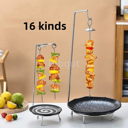 Kebab Barbecue Rack BBQ Cookware Roaster Rack Grill Vertical Stand Spanish outdoor BBQ Skewer Rack for Picnic Party Meat Sausage