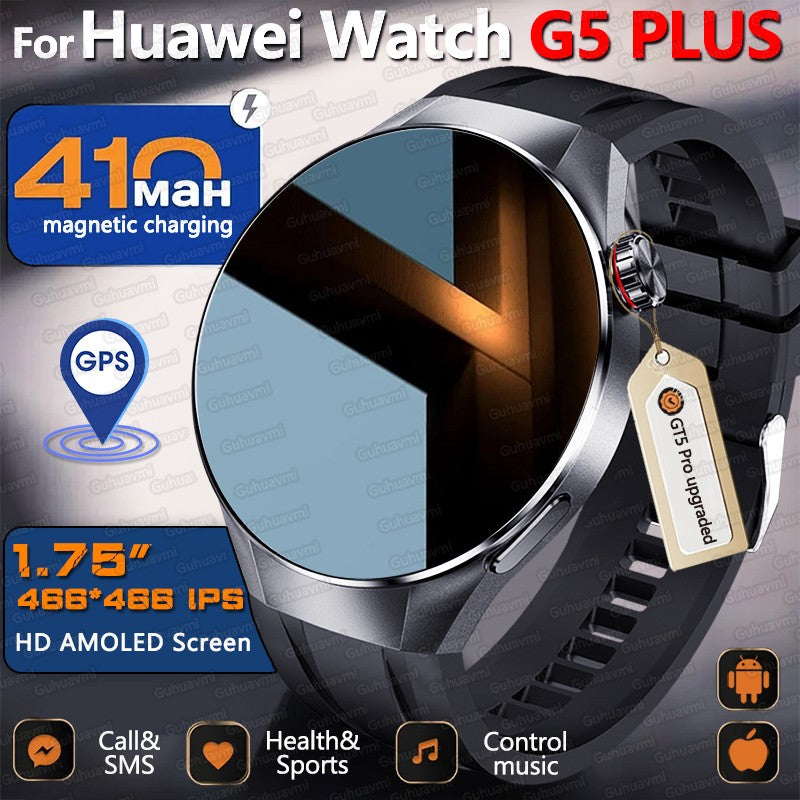 Smartwatch 2025 Original G5 Plus, Tela AMOLED HD de 1,75", Rastreamento GPS, Frequência Cardíaca, Chamada Bluetooth, Bússola para Homens