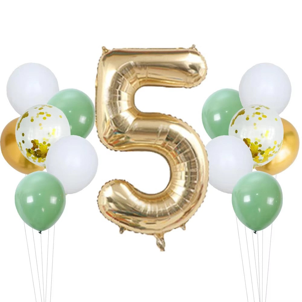 14pcs Sage Green White Metal Gold Balloons Set 40inch Light Gold Number Balloon for Boy Girl Baby Shower Birthday