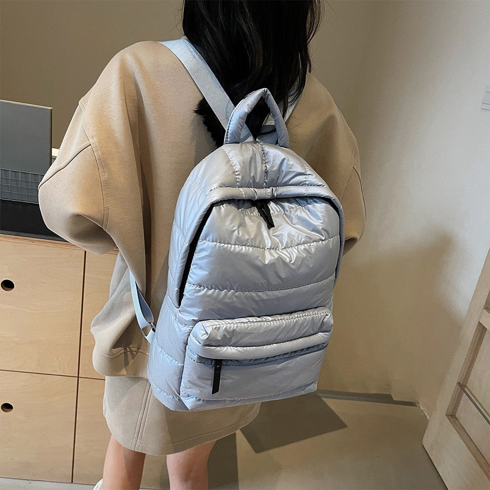 Mochila Escolar Acolchoada de Inverno para Estudantes com Grande Capacidade, Bolsa de Livros Casual de Cor Sólida com Alça Ajustável para Adolescentes