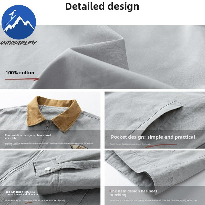 Maxbarley Trendy Cotton Jacket Men Autumn 2025 Hip-Hop Stitching Windproof Lapel Jackets K-Pop Antique Washed Motorcycle Coat