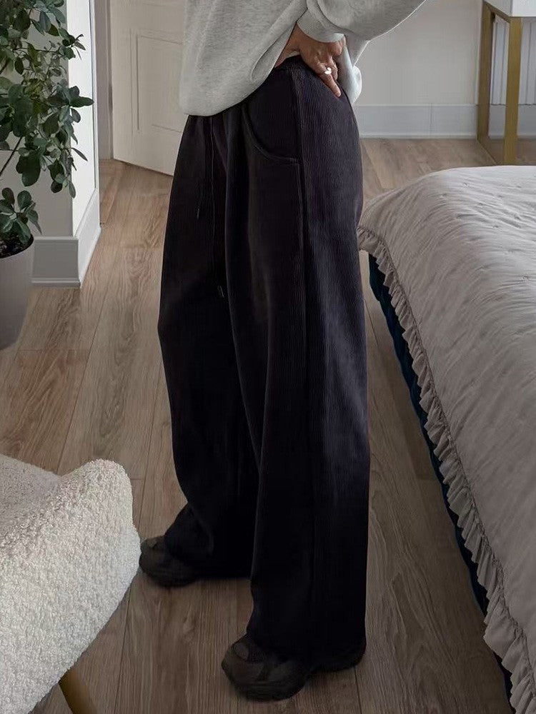 Streamgirl Women Winter Corduroy Pants Dark Brown With Thick Warm Fleece Trousers Corduroy High Waist Loose Pants For Women