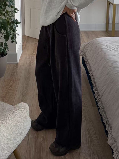 Streamgirl Women Winter Corduroy Pants Dark Brown With Thick Warm Fleece Trousers Corduroy High Waist Loose Pants For Women