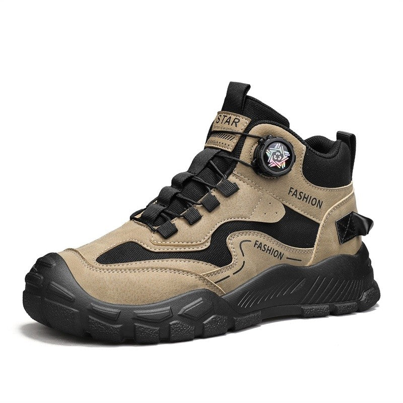 High-Top Men's Shoes for Winter, Thick-Soled Sports Shoes, British Style Retro Work Shoes, Rotating Buckle Casual Boots