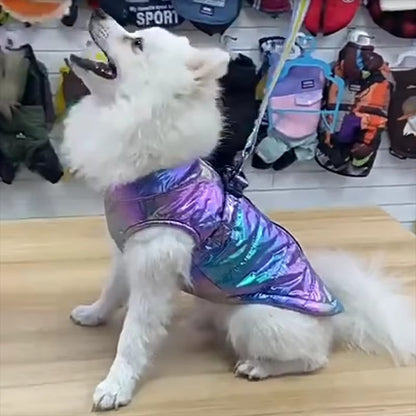 Colete impermeável, refletivo, de cor gradiente com forro de lã para roupas quentes para pets, casaco quente para cães, roupas para gatos, suprimentos para pets