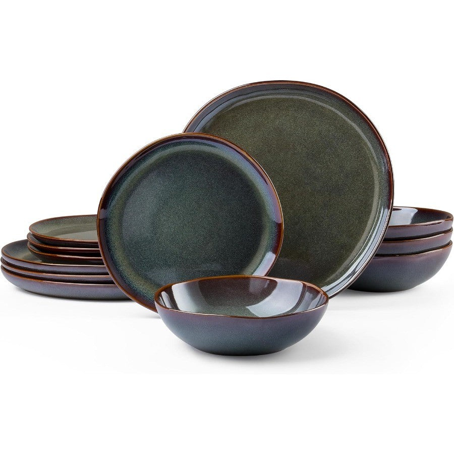 Plates and Bowls Set Stoneware Dinnerware Sets 12Piece Handpainted Dishware for 4 Ceramic Dinner Set for Home Kitchen Scratch R