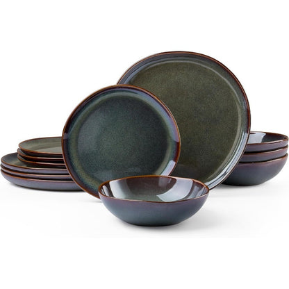 Plates and Bowls Set Stoneware Dinnerware Sets 12Piece Handpainted Dishware for 4 Ceramic Dinner Set for Home Kitchen Scratch R