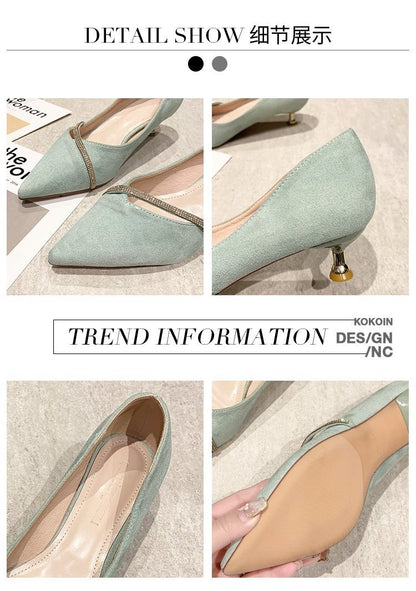 Four Seasons Women's Suede High Heels 2024 New Pointed Stiletto Fashion Sexy Black Wedding Shoes Office Lady Shoes