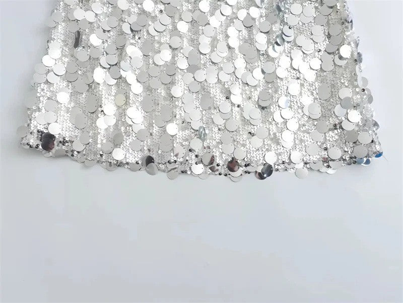 Silver Sequin Skirt Woman High Waist Mini Skirt Woman Fashion Shiny Glitter Eleg