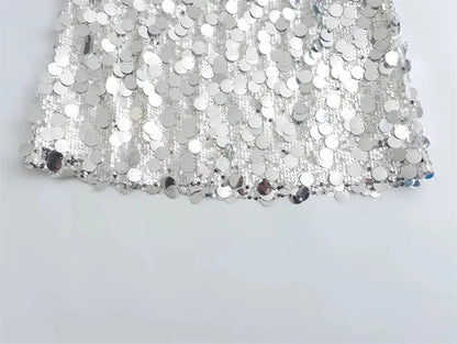 Silver Sequin Skirt Woman High Waist Mini Skirt Woman Fashion Shiny Glitter Eleg