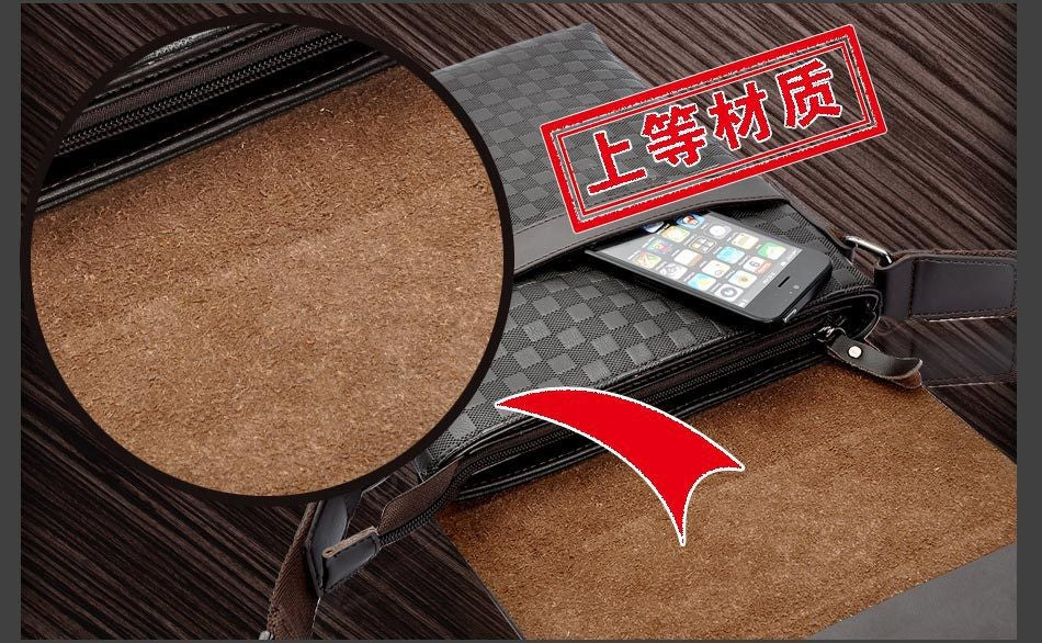 New Men's Single Shoulder Crossbody Bag with Trendy Checkerboard Pattern Embossed Casual Business Bag with Diamond Pattern