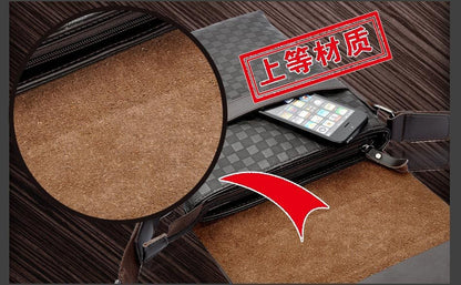 New Men's Single Shoulder Crossbody Bag with Trendy Checkerboard Pattern Embossed Casual Business Bag with Diamond Pattern