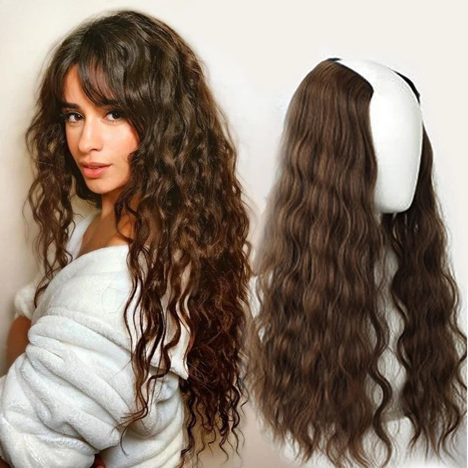 Cabelo Sintético Extensões de Cabelo Falsas Tic-Tac Postiço Meia Peruca em V Extensão Ondulada Natural Fios Falsos em Grampos Mulheres