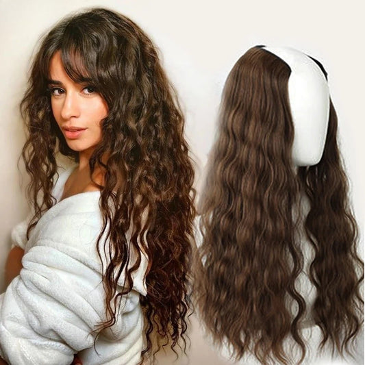 Cabelo Sintético Extensões de Cabelo Falsas Tic-Tac Postiço Meia Peruca em V Extensão Ondulada Natural Fios Falsos em Grampos Mulheres