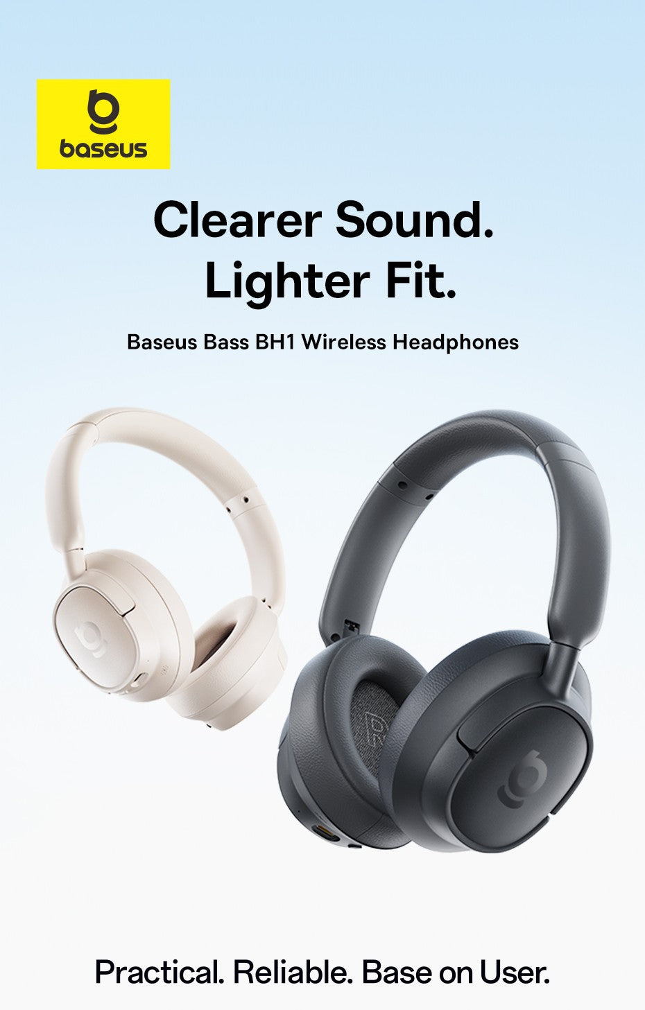Baseus Bass BH1 Wireless Headphones Bluetooth 6.0 SuperBass 2.0 Over Ear Headset ENC Clear Calls 80hours Playtime Earphones