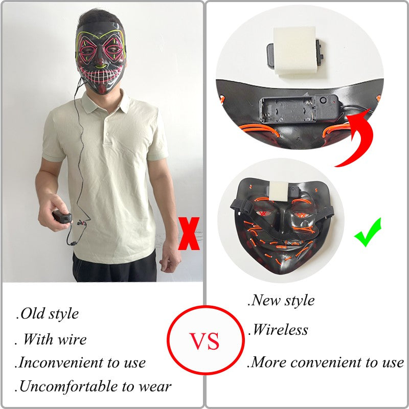 Wireless LED Purge Mask Neon Glow In Dark Scary Grimace Full Face Mask Cosplay Rave Bar Club Masquerade Carnival Party Decor