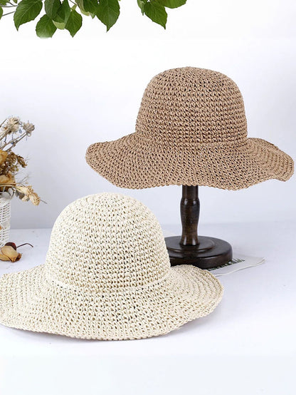 Summer Beach Korean Straw Hat for Women Visor Bucket Hat Hand Weaving Panama Girl Fishing Chapeau Sun Hats for Women