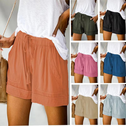 High-Waisted Lace-Up Casual Shorts for Women Summer 2025 Loose Fit Wide Leg Twill Pants European American Style
