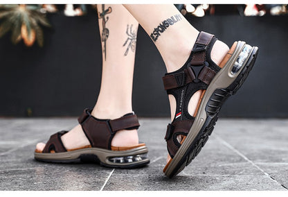 Fashion Men's Sandals Summer Soft Beach Flip Flop Comfortable Genuine Leather Sandals Outdoor Men Roman Sandals Size 46