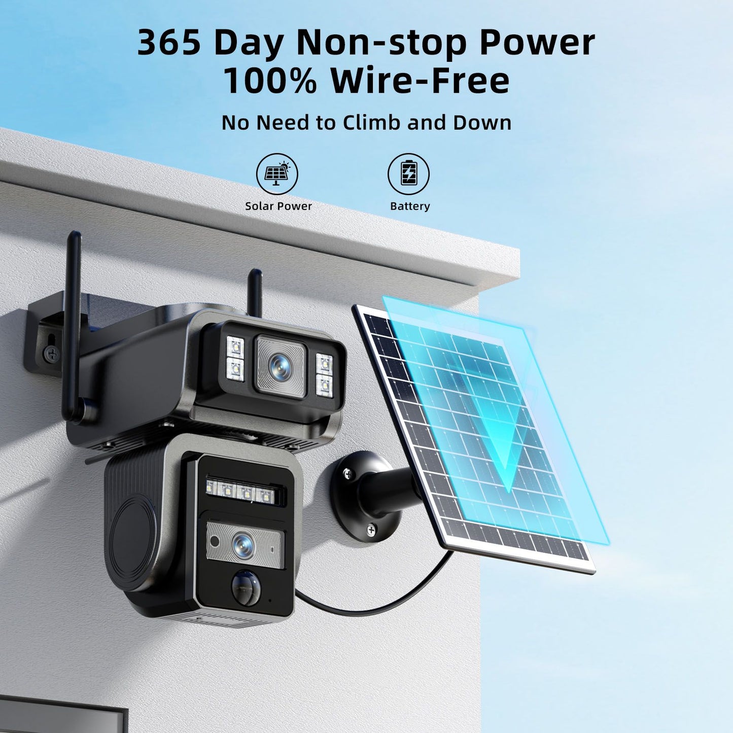 Câmera Solar de Lente Dupla Câmera de Segurança WIFI para Exterior Painel Solar com Bateria Câmeras IP PTZ de segurança CCTV