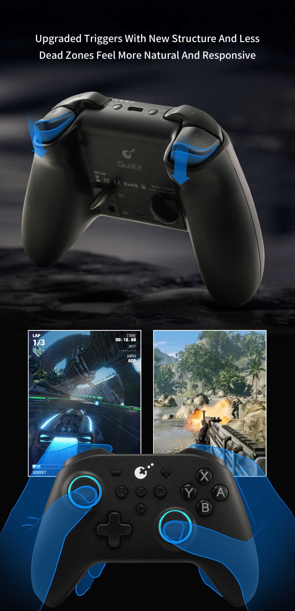 GuliKit KingKong 3 Pro Game Controller?KK33 NS38 Gamepad with Hall Effect Joysticks for PC Windows Nintendo Switch Android iOS