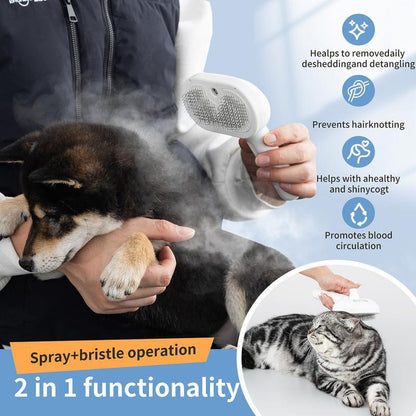 Pente a vapor para cães, escova de massagem para animais de estimação, carregamento USB, cabeça redonda segura, dentes macios, pente universal para remoção de pelos para cães e gatos