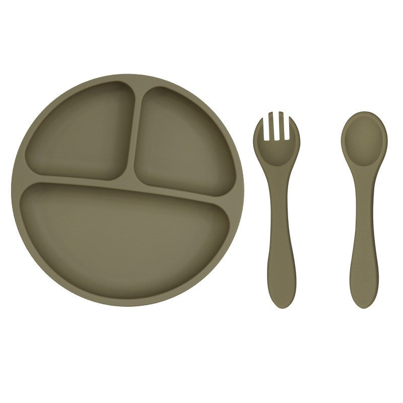 3PCS Children's Tableware Set Baby Eating Food Training Silicone Tableware Set Baby Sucker Feeding Dishes Plate With Spoon Fork