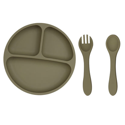 3PCS Children's Tableware Set Baby Eating Food Training Silicone Tableware Set Baby Sucker Feeding Dishes Plate With Spoon Fork