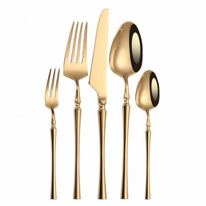 Conjunto de Talheres Matte Dourado Garfos Colheres Facas Conjunto de Talheres Aço Inoxidável Dourado Prata com Garfo de Bolo