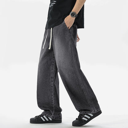 Calça Jeans Masculina Americana Solta Perna Larga Reta Casual Street Hip-hop Folgada Jeans Preto Cinza Azul Streetwear Masculino