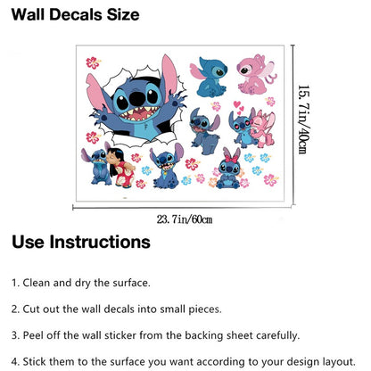 MINISO Cartoon Lilo & Stitch Wall Stickers For Kid's Room Kindergarten Living Room Bedroom Wall Decoration Animated Poster