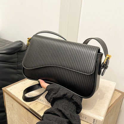 Solid Color Striped Flannel Women Crossbody Bag Quiet Luxury Designer Bag Fashionable Elegant PU Leather Shoulder Bags for Women