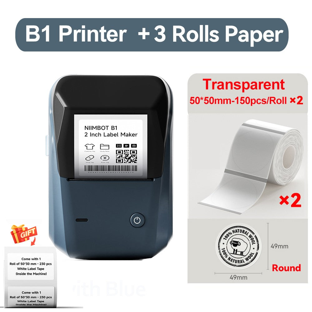 Portable Niimbot B1 Wireless Label Maker Adhesive Sticker Printer Labeling Machine DIY 20-50mm Labels for Office Home