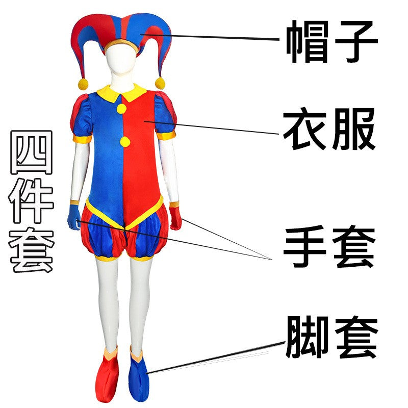 Circus Pomni Cosplay Costume with Hat Gloves Halloween Costumes Carnival Outfits (SIZE 110cm-190cm)