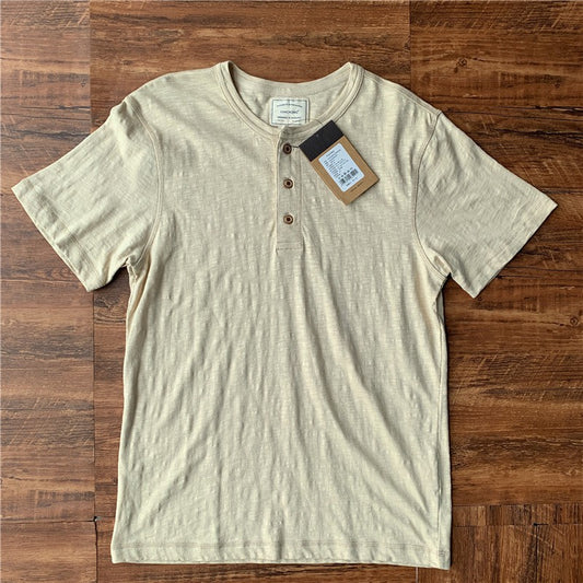 High Quality Men's Summer Thin & Breathable Linen-Cotton Short Sleeve T-Shirt - American Vintage Casual Hardcore Henley Neck Tee