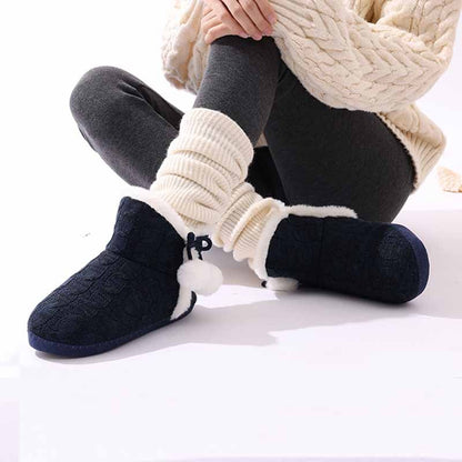 Litfun Winter Warm Plush Boots For Women Outdoor Soft Sole Non-slip Knit Furry Snow Boots Indoor Cozy Fur House Cotton Slippers