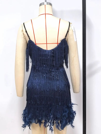 2024 Summer New Fashionable Framed Sequins Feather Patchwork Dress Colorful Amazon Direct Sales Women's Sleeveless Dress