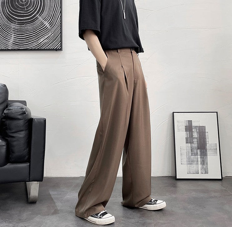 Trousers For Men Brown Fluid Draped Baggy Stylish Tailoring Summer 2025 Man Suits Pants Clothing Premium Thin Casual Up