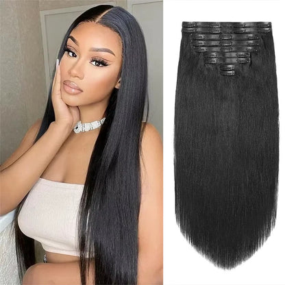 Extensão de cabelo PU reta de clipe, cor preta natural, clipe brasileiro Remy de 100% cabelo humano, extensões de cabelo 120G 9 peças de cabelo real