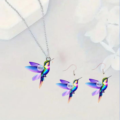 1 set of elegant and stylish acrylic colorful honey-sucking bird necklace earrings set with multi-color wing design, suitable fo