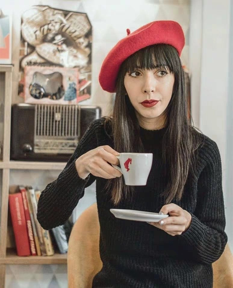Boina de lã sintética quente de inverno feminina meninas artista francesa gorro chapéu vermelho preto roxo bege laranja Kawaii bonés de topo plano aquecedores