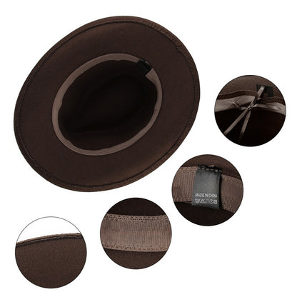 Autumn Winter Western Cowboy Hat for Men Women Wide Brim Fedora Jazz Hats Cowgirl Hat with Belt