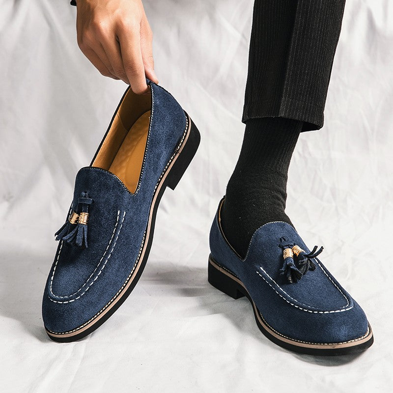New Fashion Tassel Leather Men Shoes Slip On Loafers Round Toe Patchwork Suede Dress Shoes Man Daily Wedding Party Shoes for Man