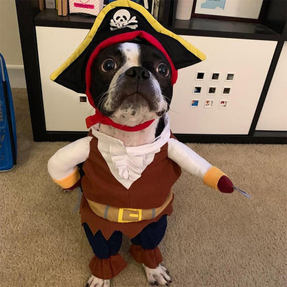 Roupa de Cachorro para Halloween Fantasia Engraçada de Pirata para Gatos Pequenos e Cachorros Roupa de Cosplay Transformável para Filhotes Roupa de Fantasia em Pé