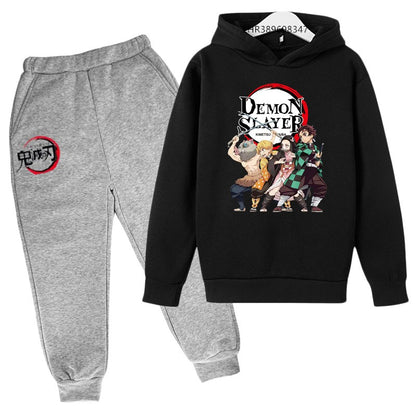Anime Demon slaying ninja Suitable for children's hooded sweatshirt outerwear pants set autumn winter clothing for boys girls