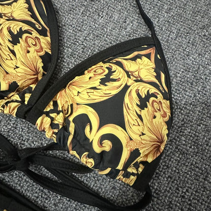 New Sexy Swimsuit Golden Floral Print Two Piece Bikini Female Brazilian Bather Bathing Suit Women Swimwear Beach biquínis