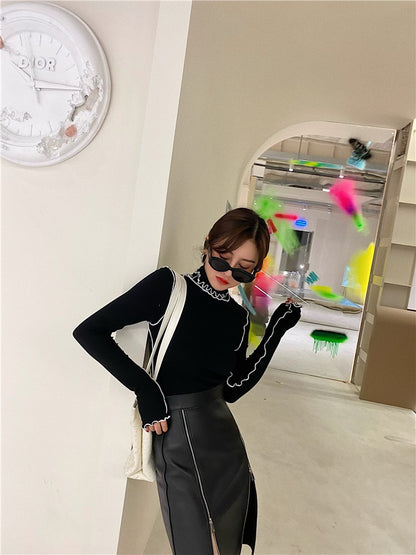 Lautaro Autumn Soft Black Pu Leather Midi Skirt Women with Double Slit Zipper High Waist Korean Style Fashion 2021 Streetwear