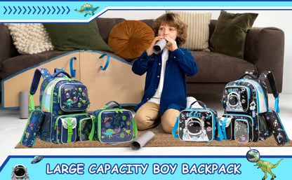 Meetbelify Mochila para Meninos Mochilas para Alunos do Ensino Fundamental Pré-Escolar Infantil Mochila Escolar Fofa com Lancheira e Estojo